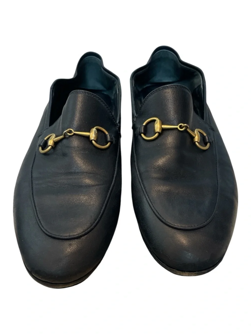 GUCCI Brixton Black Leather Horsebit Convertible Loafers Mules Clogs Slides 38.5